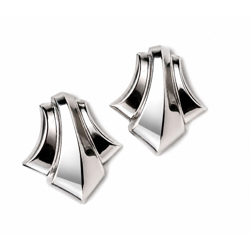 Vintage Silver Tone Sculptural Statement Earrings Geometric Modernist Pierced